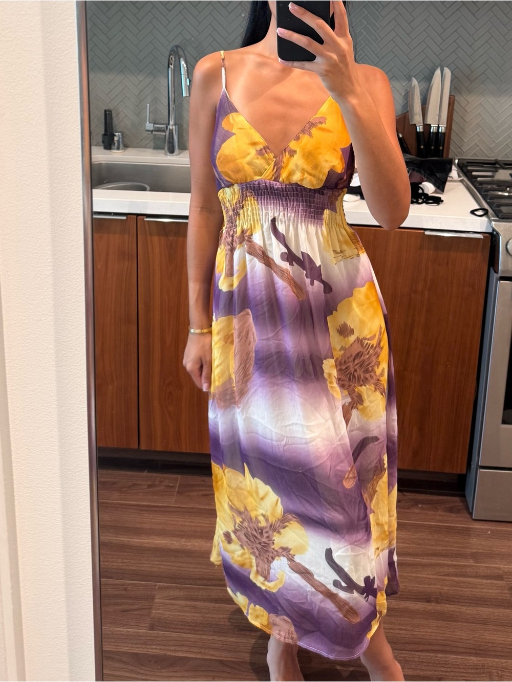She's Cool Yellow & Purple Floral Maxi Dress